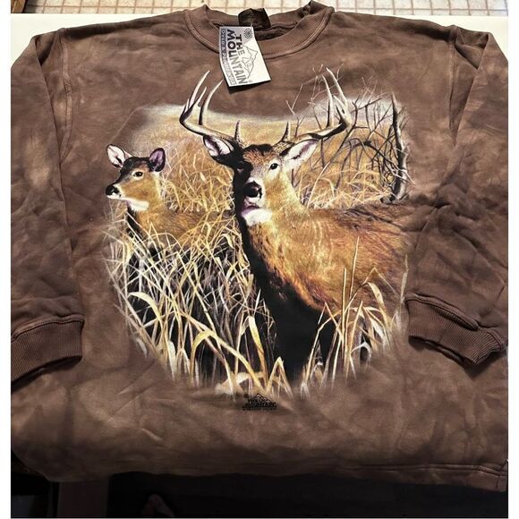 Vintage 90s The Mountain White Tail Deer Graphic Sweater Mens Size Large NEW USA - Picture 1 of 11